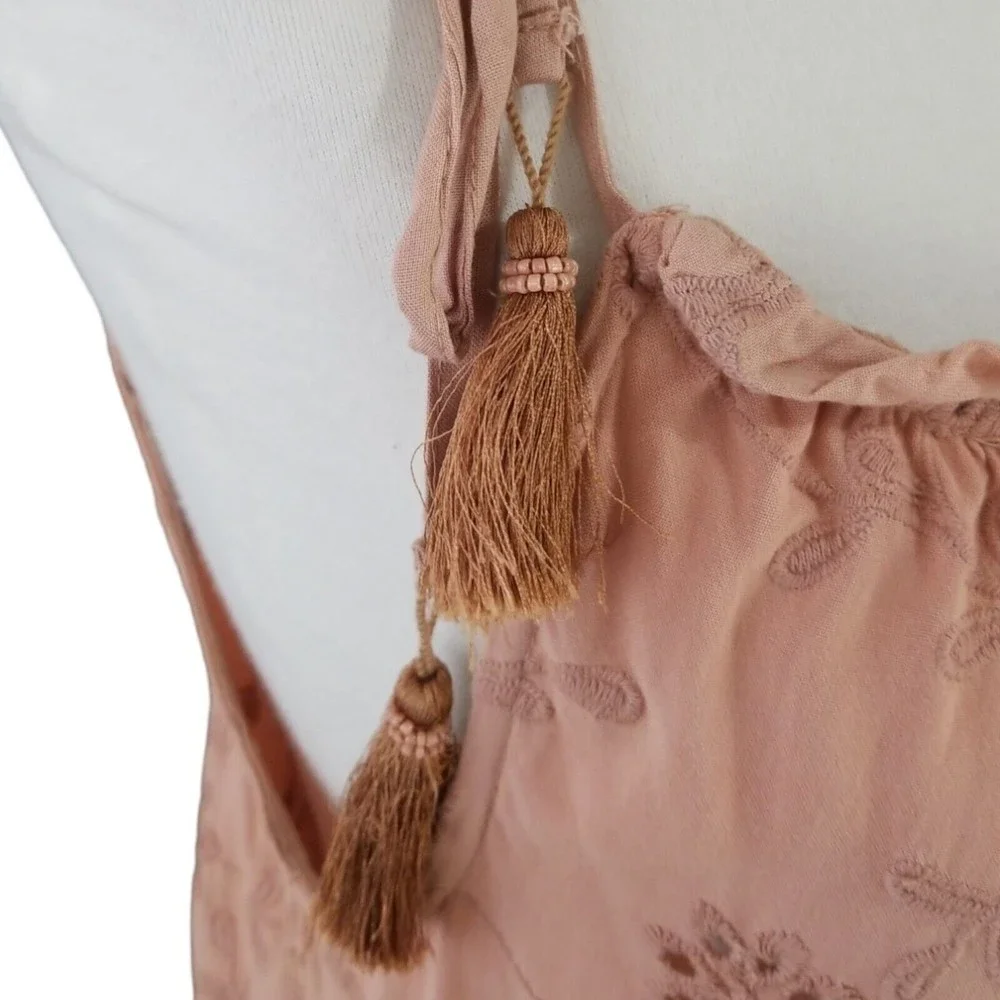 Nicole Miller Artelier Floral Eyelet Mini Dress Terracotta Pink Boho Small